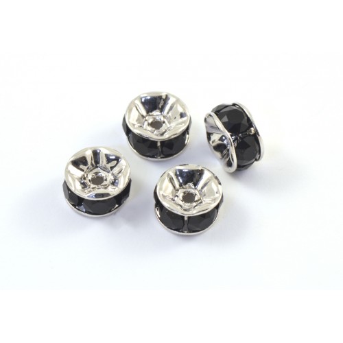 6 mm rhodium plated separator ring with jet Swarovski crystals